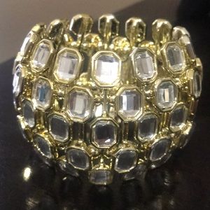 Gold w/clear stones Stretch Statement Bracelet